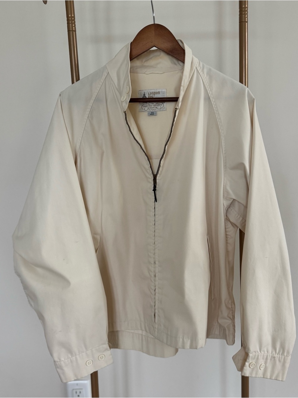 London Fog Cream Zip-Front Bomber Jacket
